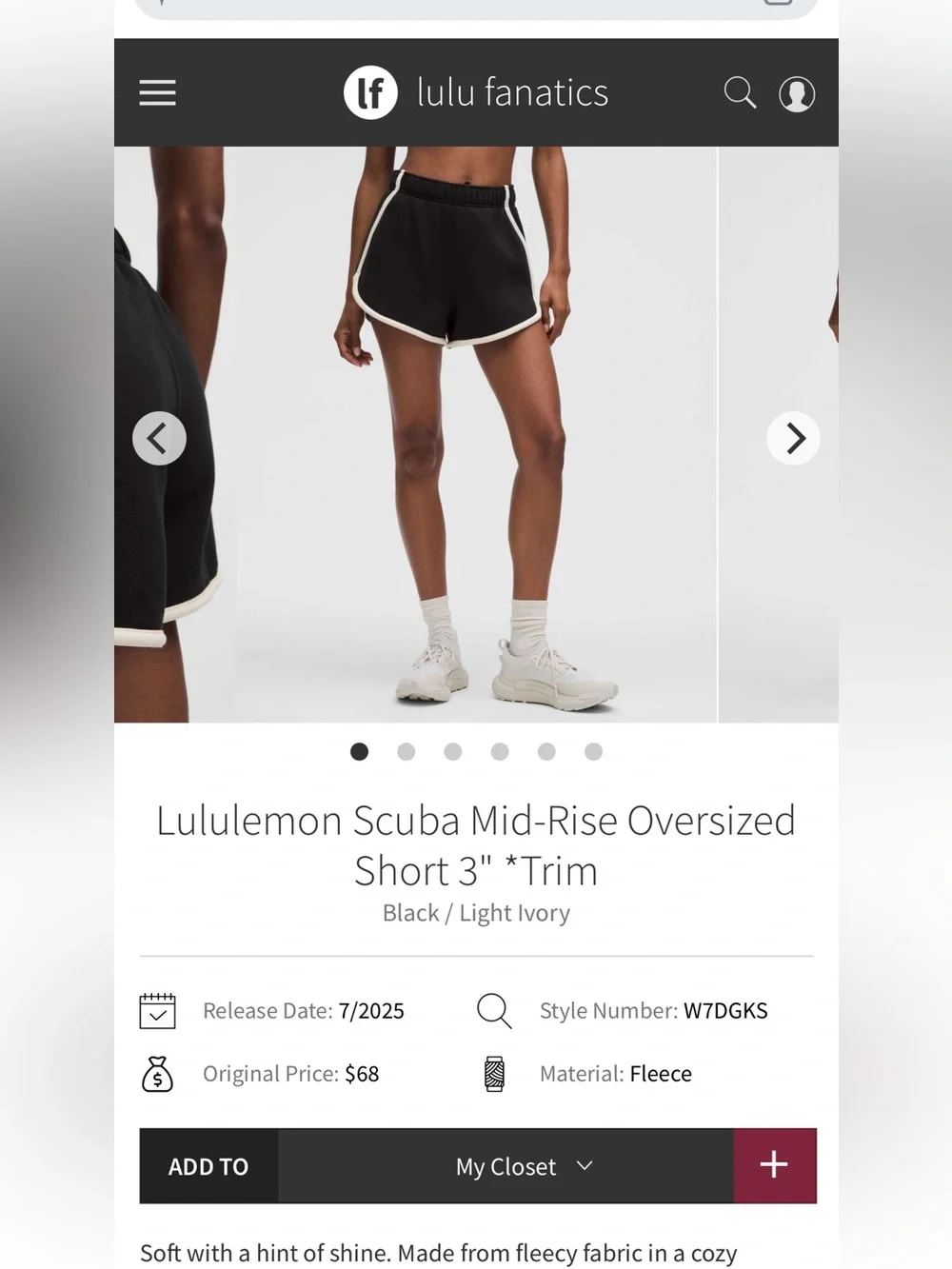 Lululemon Scuba Mid-Rise Oversized Short 3" *Trim size L - Picture 3 of 9